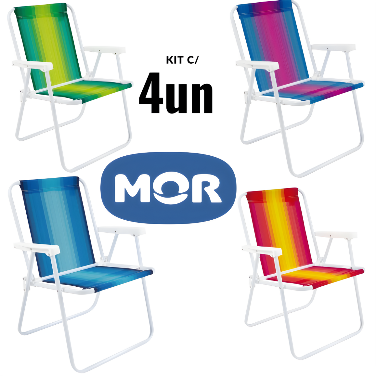 Kit 4 Cadeiras de Praia Mor Aço Cores Sortidas