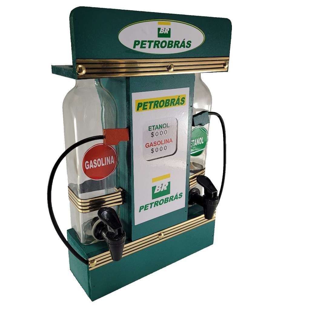 Pingometro Posto de Combustível Colorido para Cachaça em Madeira com 1 Copo para Área de Churrasco