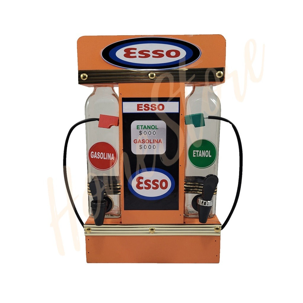 Pingometro Posto de Combustível Colorido para Cachaça em Madeira com 1 Copo para Área de Churrasco