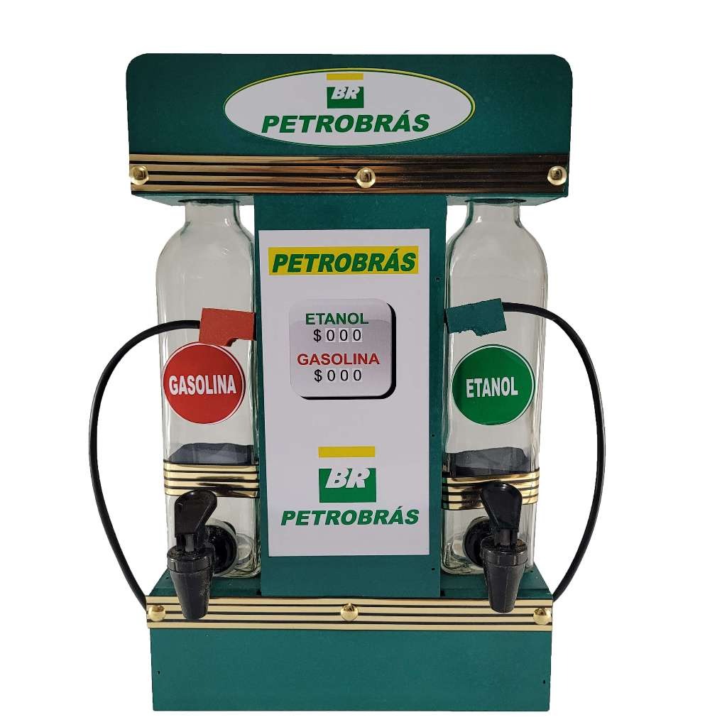 Pingometro Posto de Combustível Colorido para Cachaça em Madeira com 1 Copo para Área de Churrasco